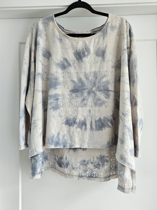 Free People Tops - We The Free Tie-Dye Lightweight Long Sleeve Top in Blue and Cream Boho Oversized